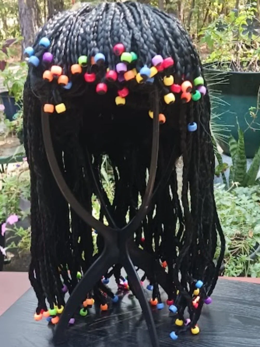 Black Braided Costume Wig Colorful Beads Unisex-Retro-Hippy-Egyptian Queen